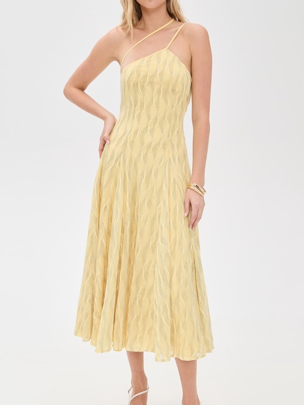 Black Halo Yellow One-Shoulder Midi Dress size L